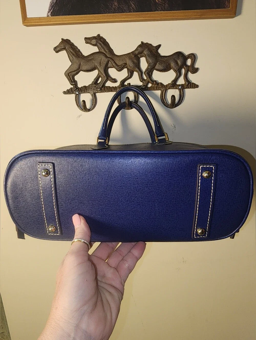 Dooney & Bourke Navy Blue Saffiano Leather Dome Satchel Crossbody Purse - Picture 3 of 8